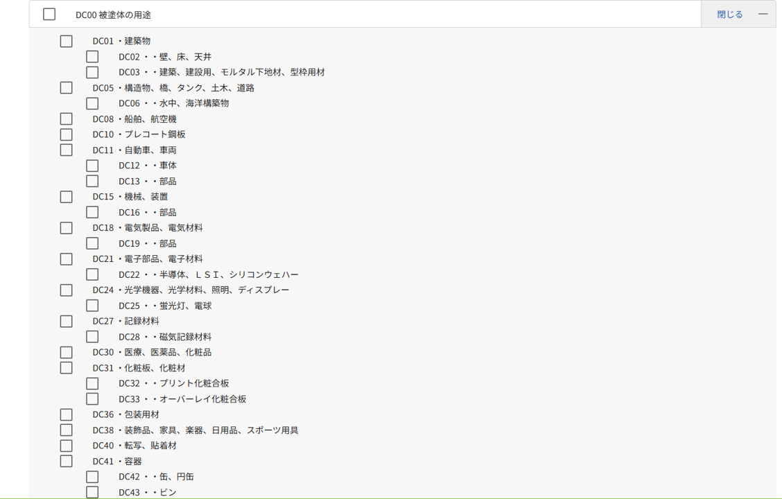 Fタームでの利用用途展開